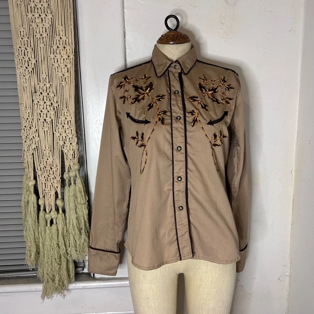 Vintage Panhandle Slim Women’s Medium Western Embroidered Pearl Snap Shirt - Picture 2 of 7